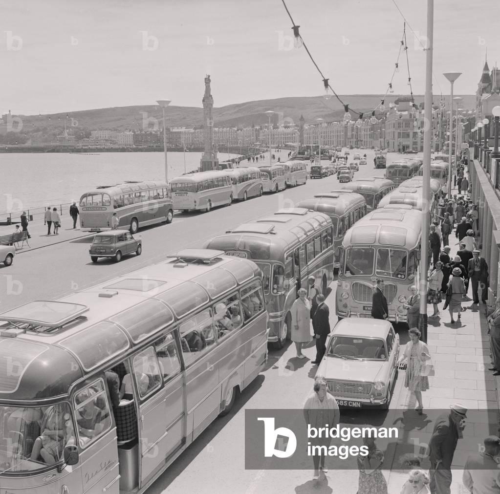 Oddfellows in coaches on Douglas Promenade, June 1966 (b/w photo)