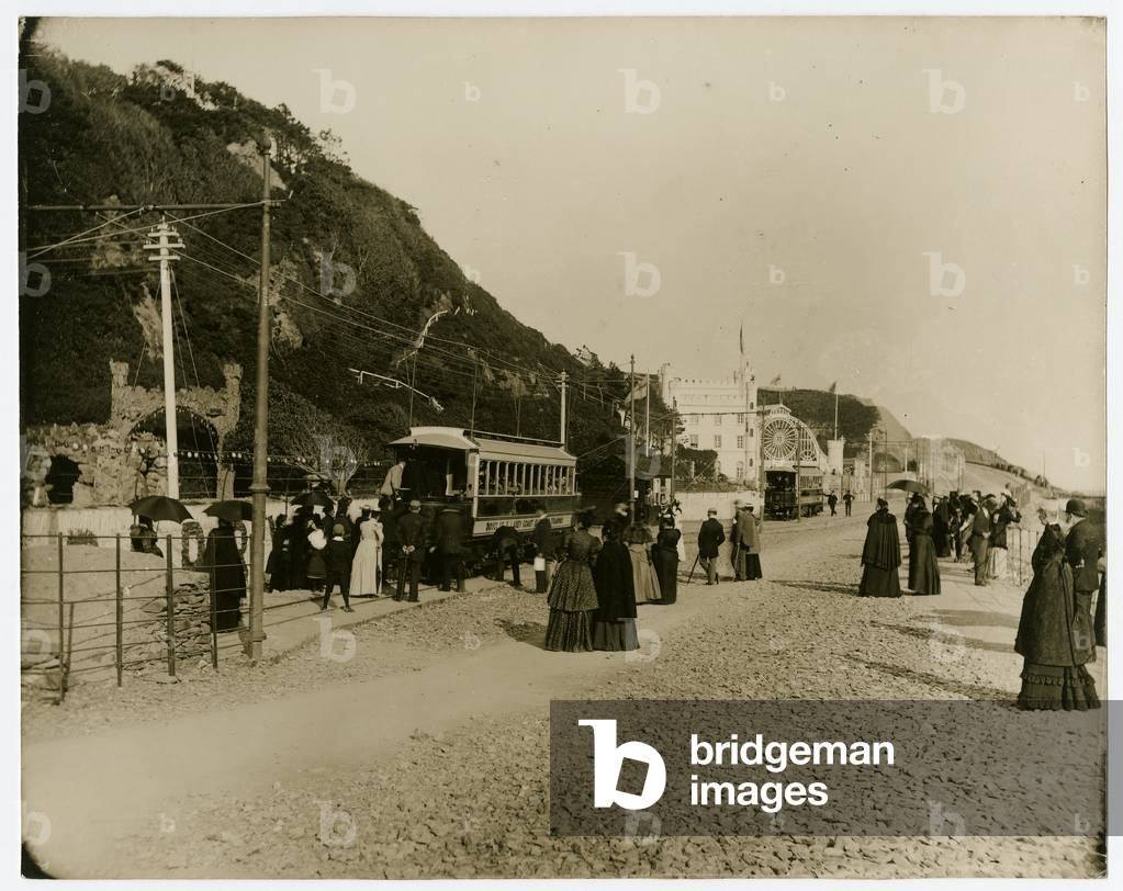 Manx Electric Railway station at Derby Castle, Douglas, Isle of Man, 1894 (b/w photo)