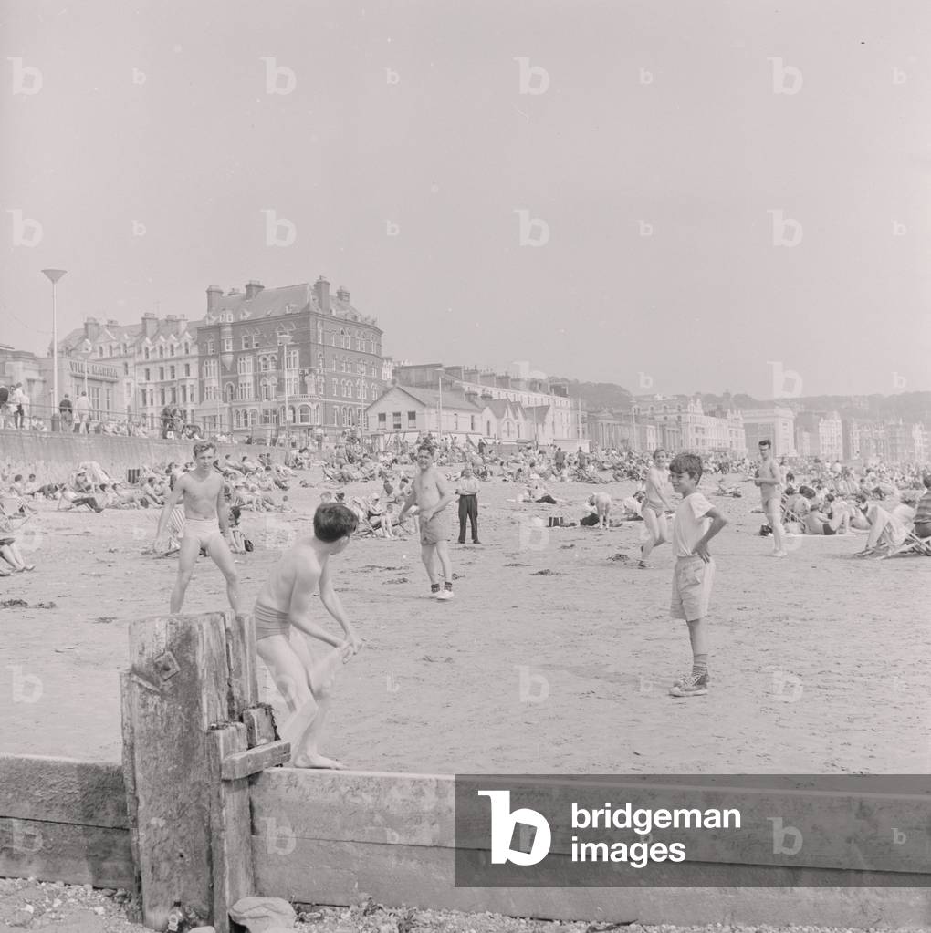 'Island in the Sun', Douglas beach, Isle of Man, July 1963 (b/w photo)