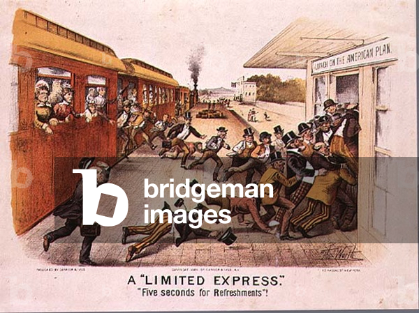 A 'Limited Express','Five Seconds for Refreshments', pub. by Currier and Ives in New York, 1884 (colour litho)