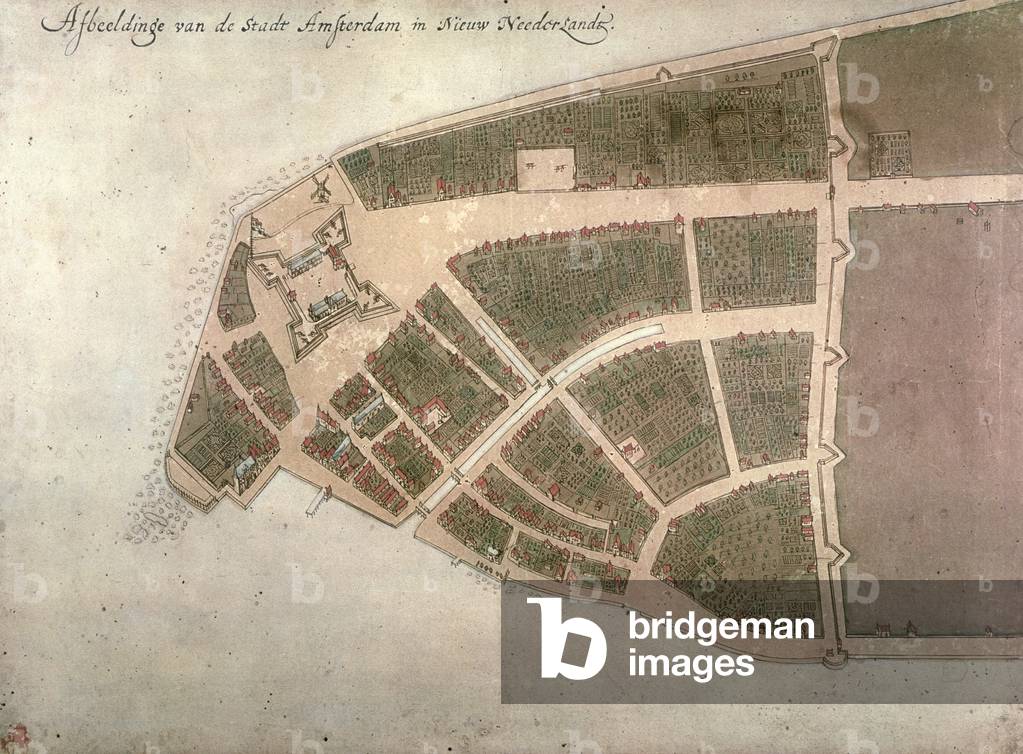View of New Amsterdam, Costello Plan, 1660 (w/c on paper)