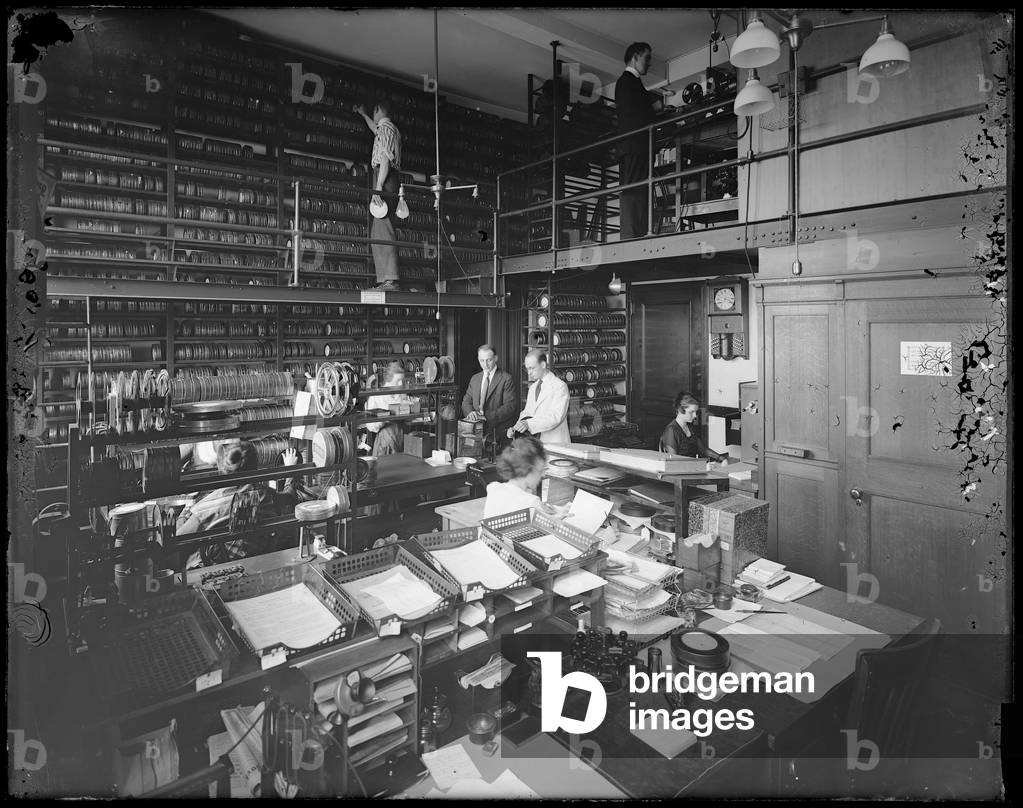 Pathescope Co. of America, interior of film exchange room, c.1917 (b/w photo)