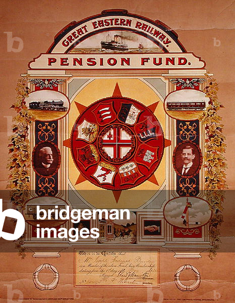 Membership certificate for the Great Eastern Railway pension fund, c.1910 (colour litho)
