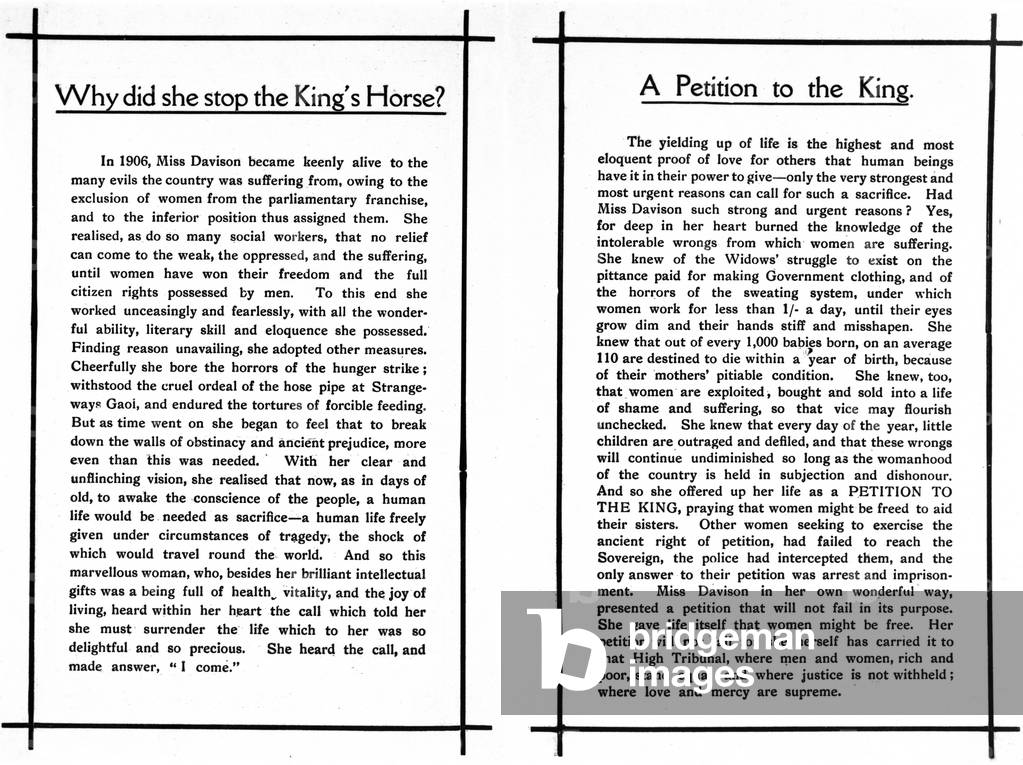 'In Memoriam' leaflet for Emily Wilding Davison (litho) (b/w photo)