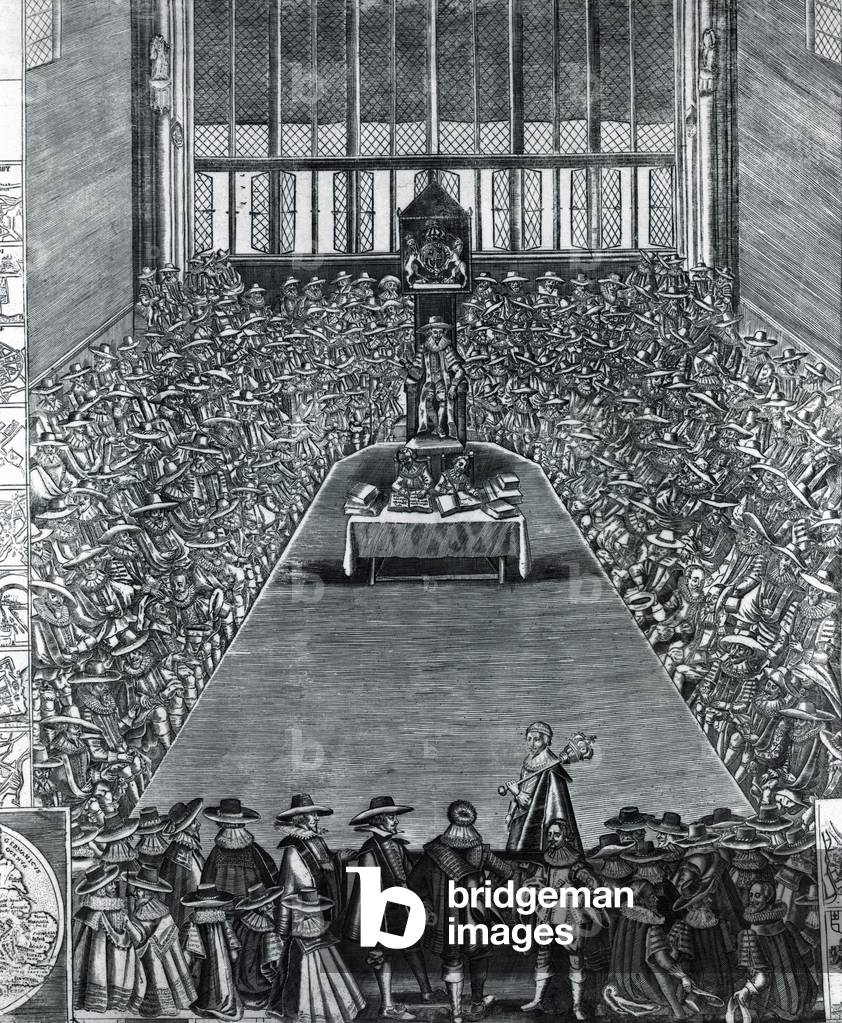 Parliament Assembled at Westminster on 13th April 1640 (engraving) (b/w photo)