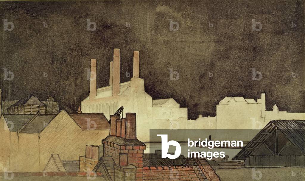 Lots Road Power Station, London (watercolour & pencil on paper)