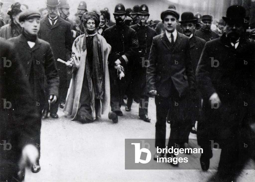Arrest of Mrs Emmeline Pankhurst in Victoria Street, 13th February 1908 (b/w photo)