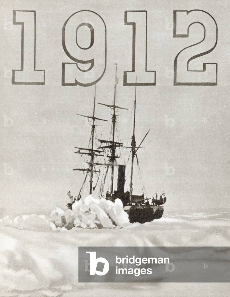 The Terra Nova ship used by  Robert Falcon Scott during The Terra Nova Expedition to the south pole in 1912.  From The Story of 25 Eventful Years in Pictures, published 1935.