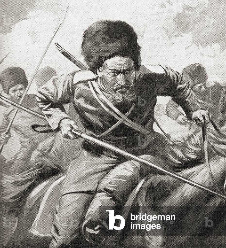 Russian Cossacks during WWI (litho)