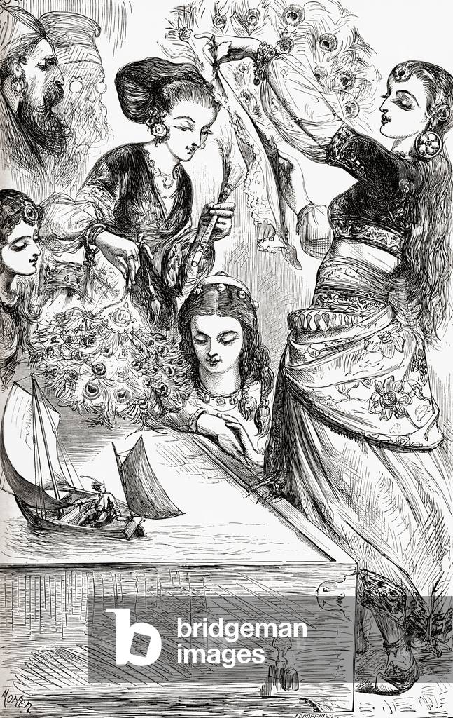 The ladies gave me a gale with their fans.  From Gulliver's voyage to Brobdingnag. From Gullivers Travels published c.1875
