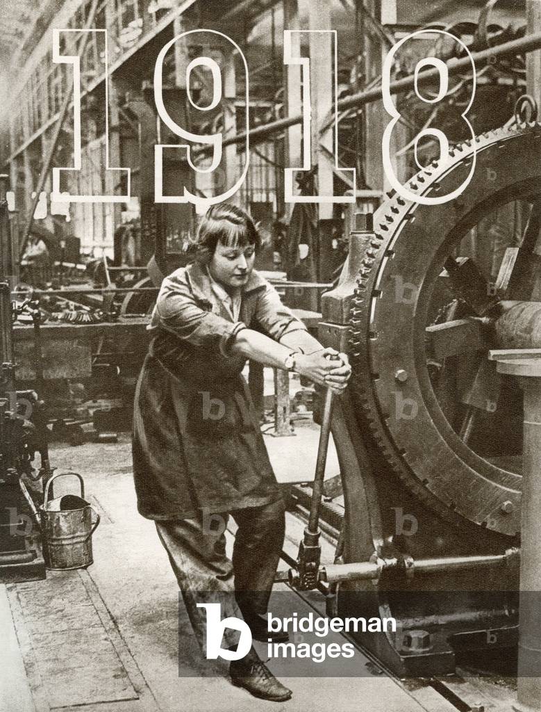 Women take over on the home front in 1918.  From The Story of 25 Eventful Years in Pictures published 1935