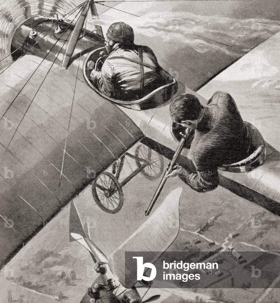 A British monoplane versus an Etrich-Rumpler Taube German monoplane during WWI (litho)