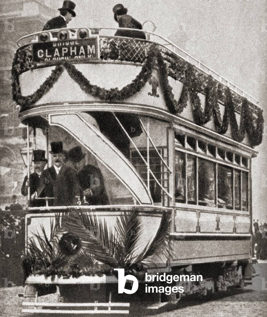 The Prince of Wales inaugurates the electric tramway to Tooting, London in 190, From The Pageant of the Century, pub. 1934