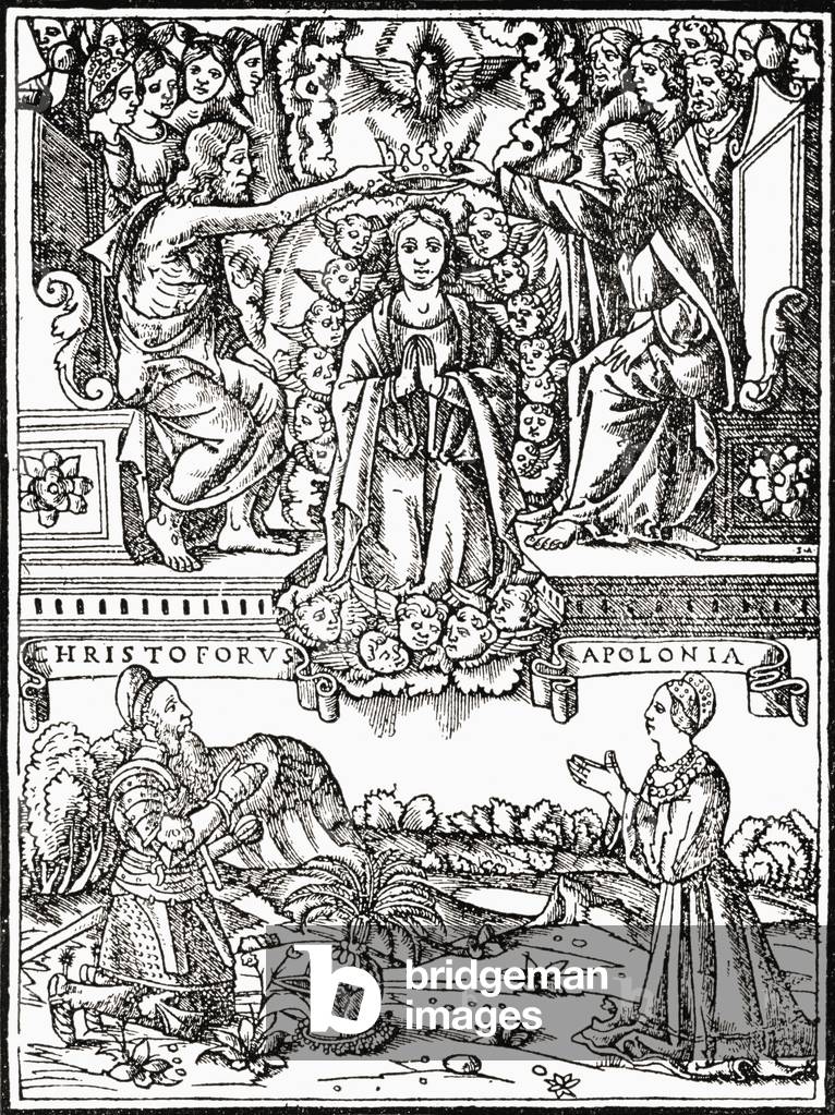 Coronation of the Virgin as Queen of Heaven. Facsimilie from a sixteenth century German Breviary.  From the book The Connoisseur Illustrated published 1903.