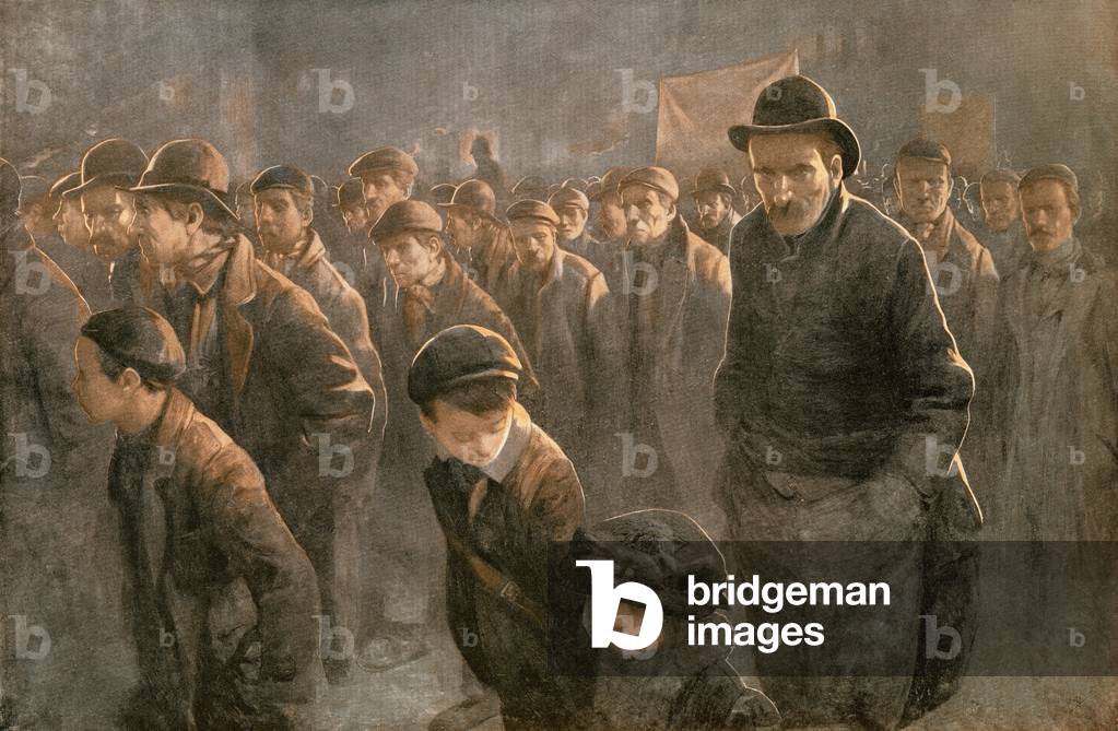 The Unemployed in the mid 19th century, from 'Bibby's Annual', published 1910 (colour litho)
