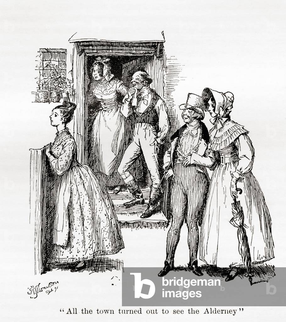 All the town turned out to see the Alderney Illustration from the novel Cranford by Elizabeth Gaskell