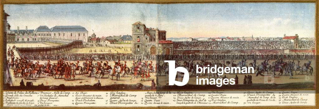 The great procession at the Grand Carousel, given by Louis XIV in front of the Tuileries, Paris, France, 5th June 1662, to celebrate the birth of the Dauphin