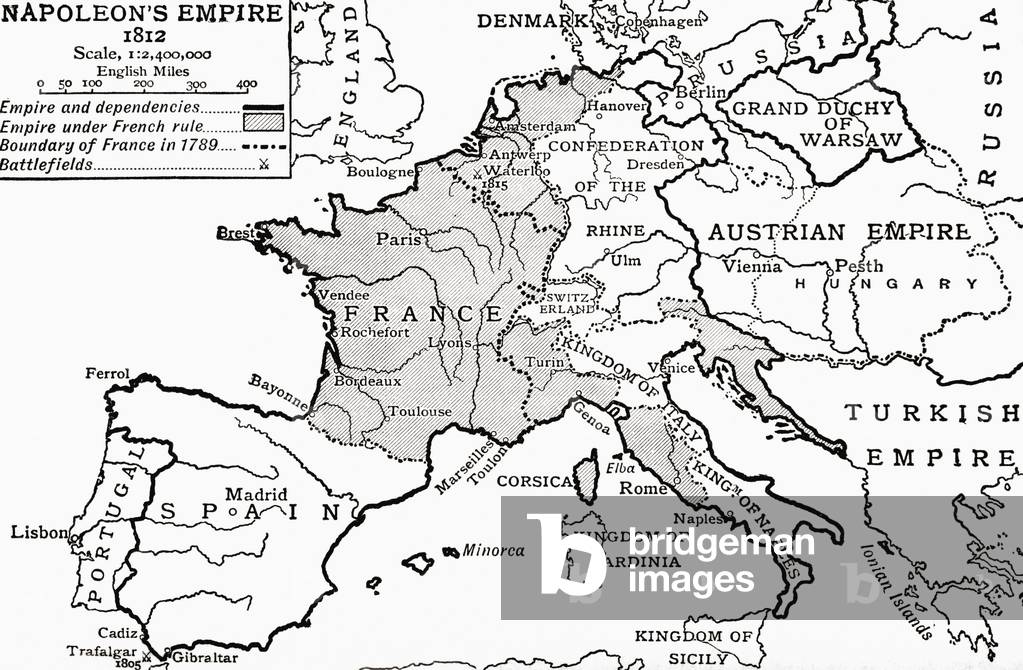 Map of Napoleon's Empire in 1812.  From The Story of England, published 1930.