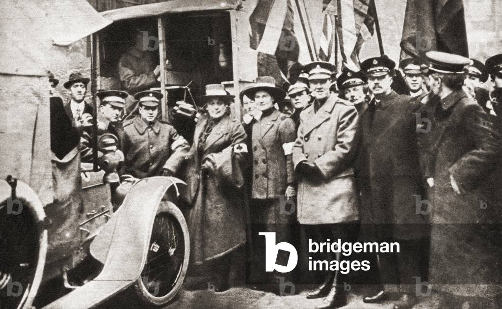 Salvation Army officers with a motor ambulance during WWI, The Salvation Army ran field kitchens and shelters near the firing line, from The Pageant of the Century, pub.1934
