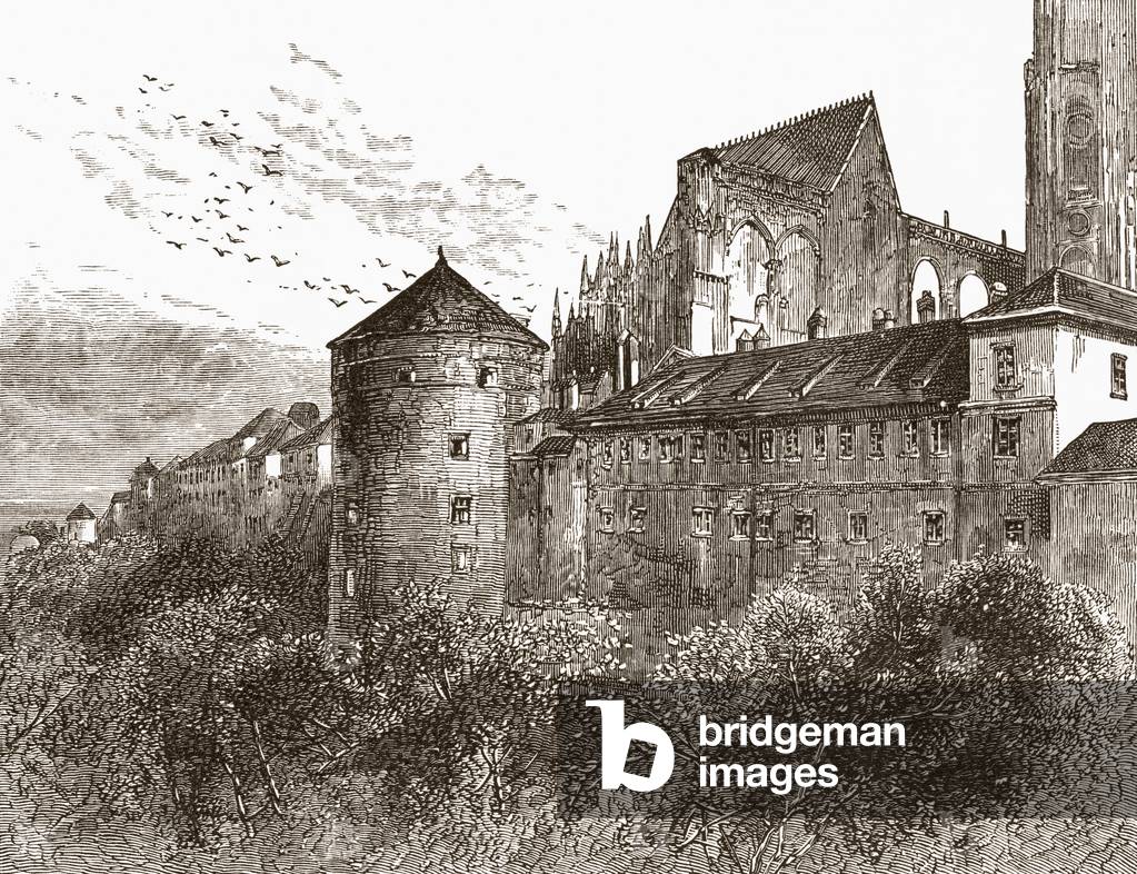Hradcany and the cathedral of St, Vitus, the Castle District, Prague, Czech Republic in the 19th century, from The Magazine of Art pub.1878