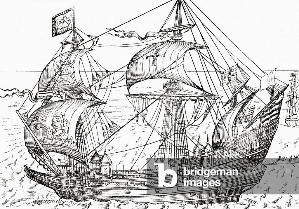16th century warship.  From A First Book of British History published 1925.