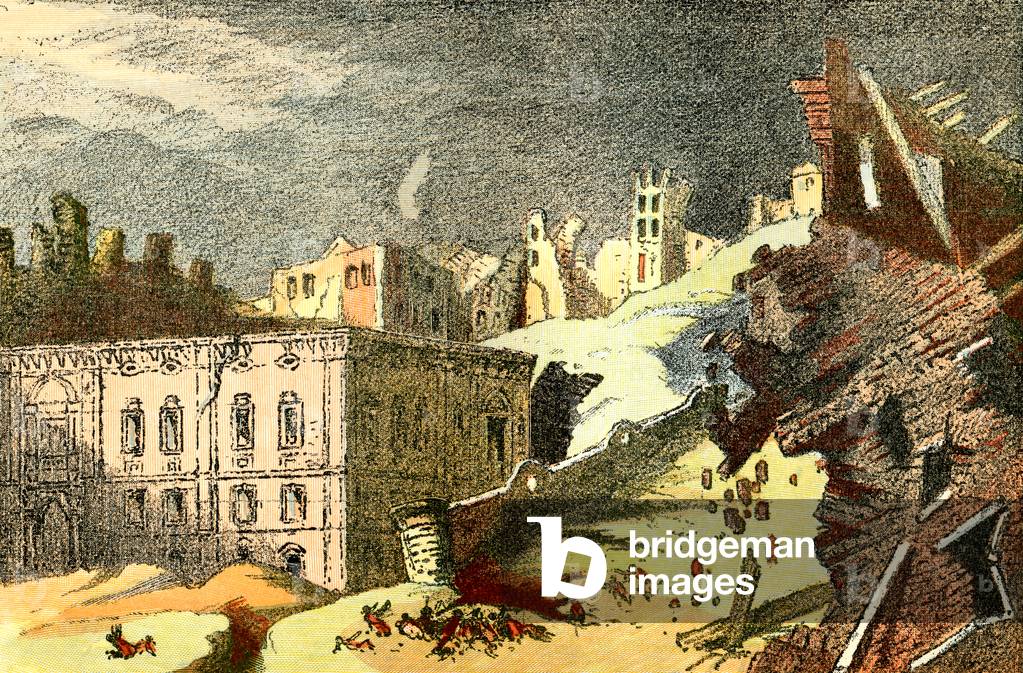The earthquake at Lisbon, Portugal in 1755, aka Great Lisbon earthquake which caused fires and a subsequent Tsunami