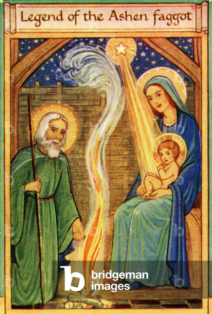 The Origin of Christmas Customs. The Legend of the Ashen Faggot tells how St. Joseph kindled a bright fire of ash wood at the Nativity.   From The Illustrated London News, Christmas Number, 1933.