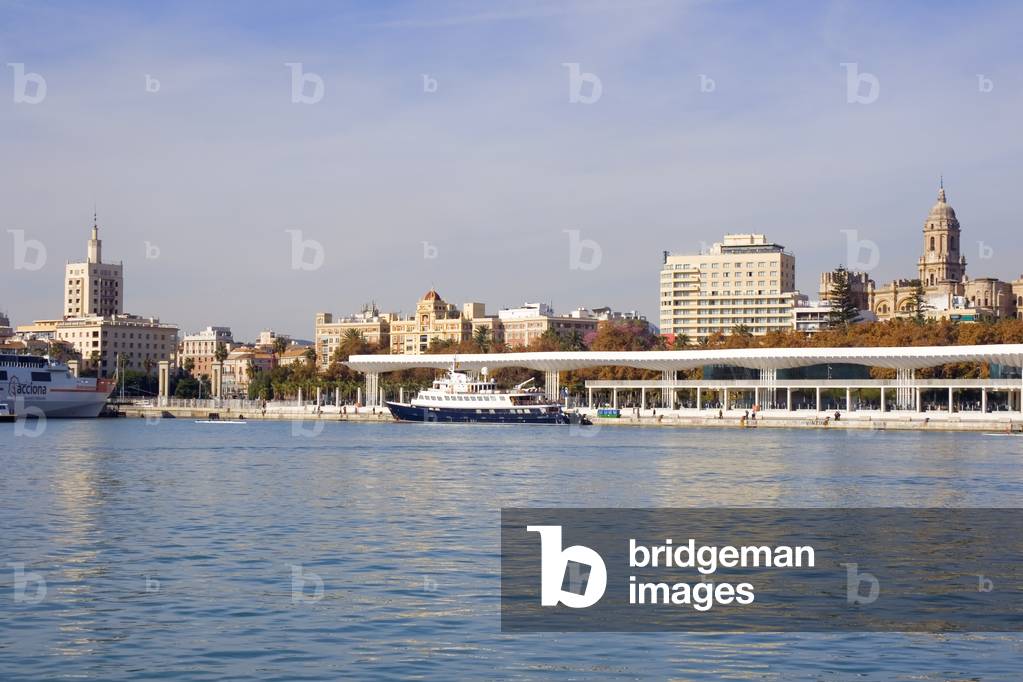 The newly renovated port of Malaga, and cathedral, Costa del Sol, Andalucia, Spain (photo)
