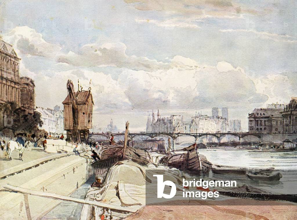The Quai du Louvre and the Pont des Arts, Paris, France in the 19th century