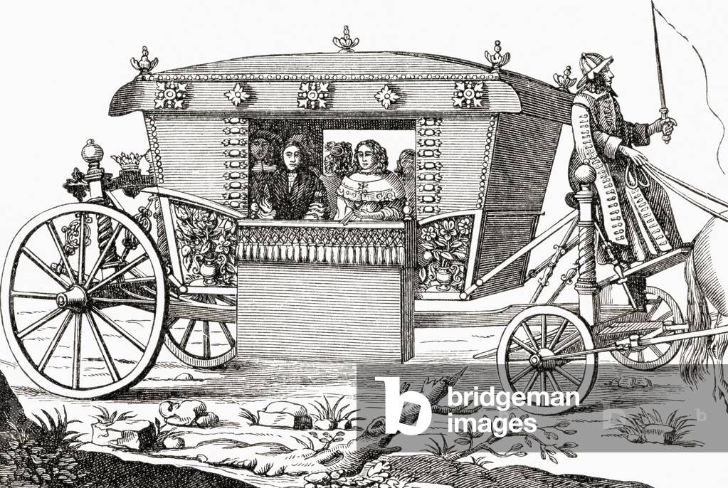 A coach dating from about 1650.  From A First Book of British History published 1925.