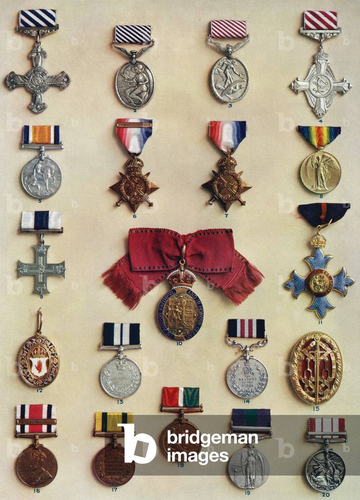 Orders, medals and badges created by King George V, 1935 (colour litho)
