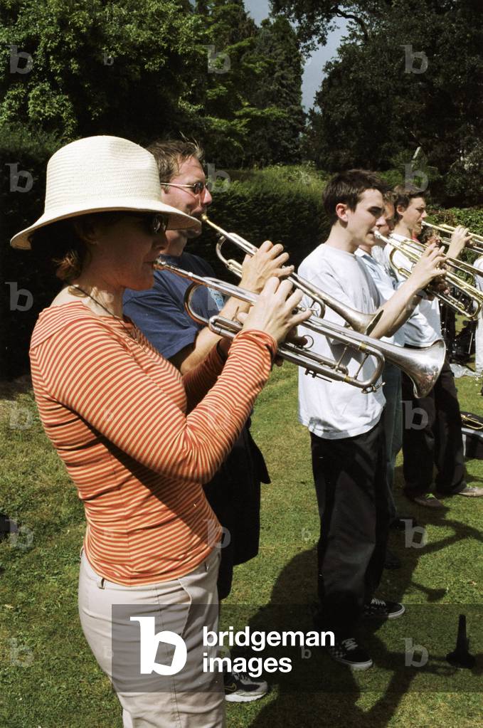 Trumpets being played outdoors