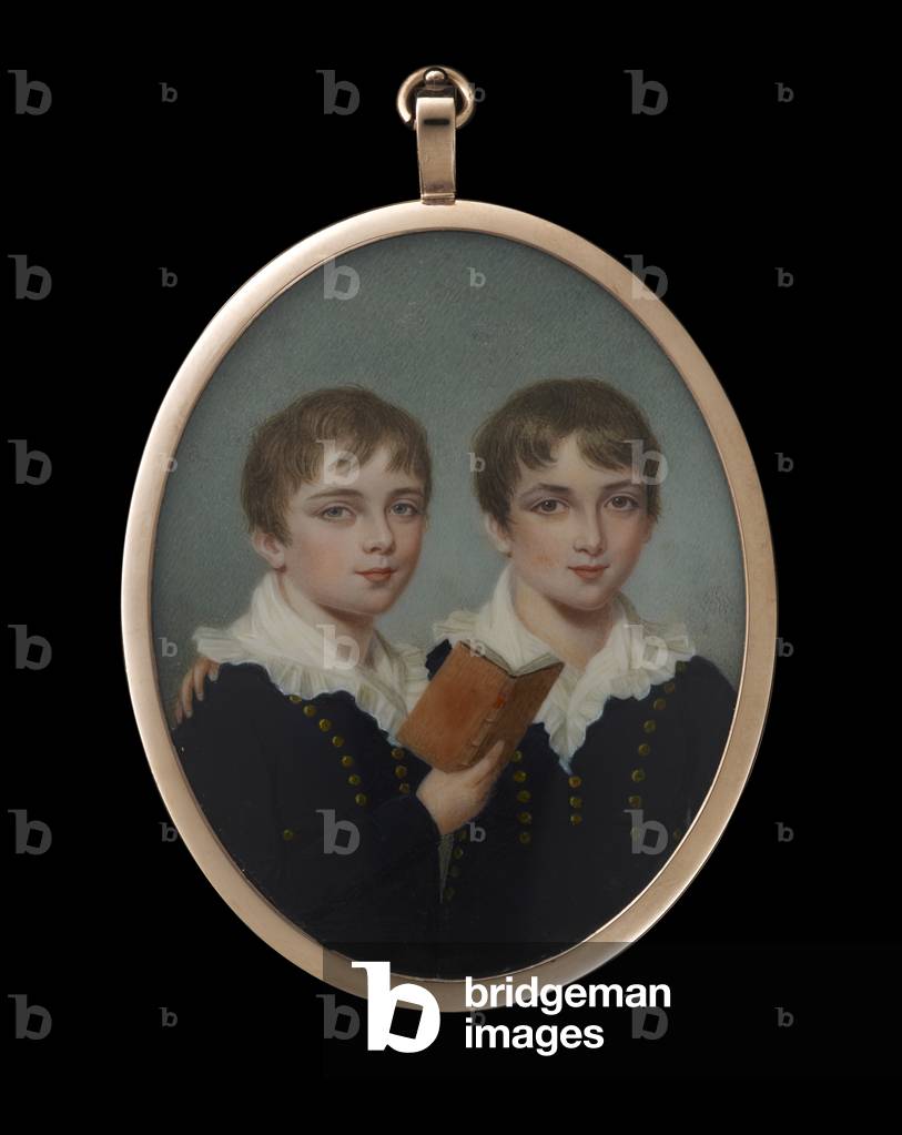Portrait miniature of Two Brothers embracing, one holding a book (w/c on ivory)
