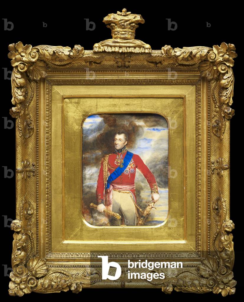 A 'cabinand' sized portrait miniature of Arthur Wellesley, 1st Duke of Wellington, in field marshals uniform, 1814 (w/c on ivory)