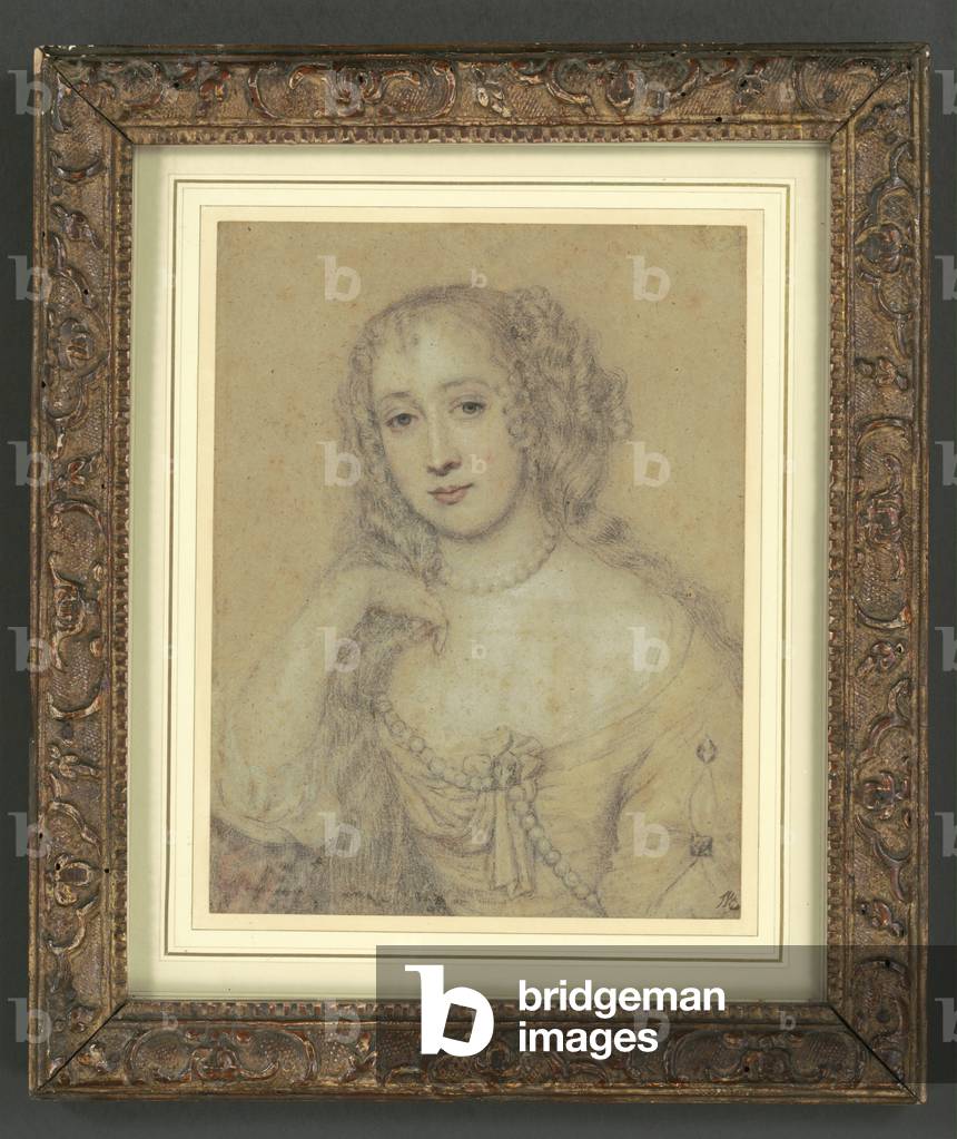 Portrait drawing of a lady (black & red chalks with bodycolour on paper)