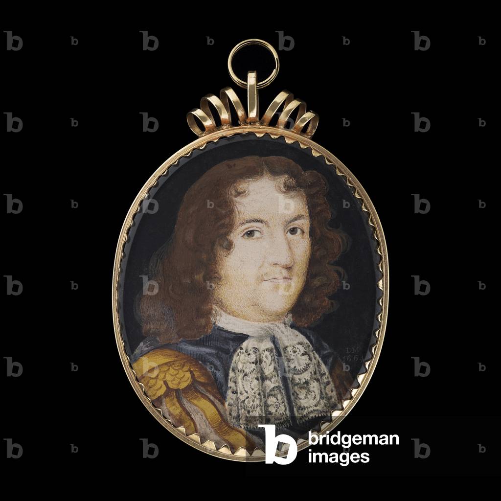 A portrait miniature of an unknown Gentleman, 1664 (w/c on vellum)