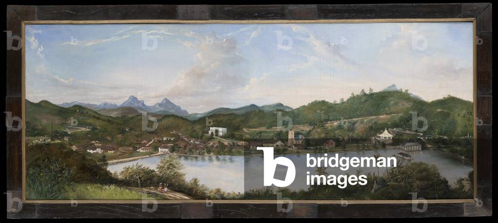 Panoramic View of Kandy, Ceylon, 1850 (oil on two joined canvases)