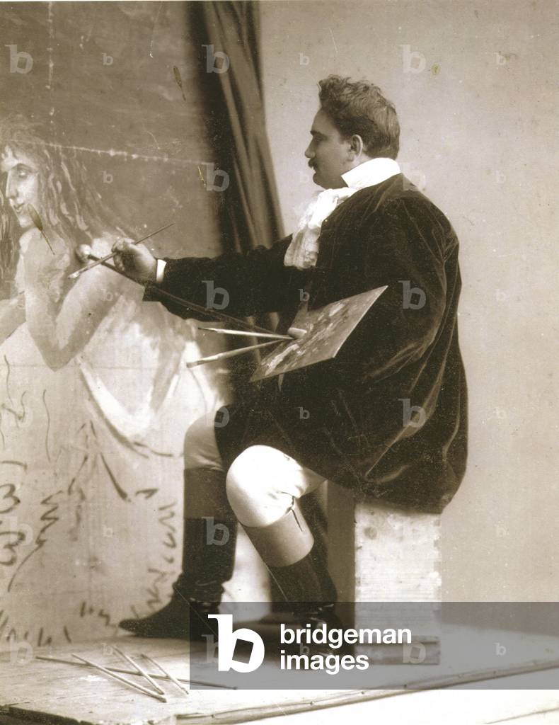 Enrico Caruso painting in the role of Cavaradossiin Tosca at the Metropolitan Opera, New York