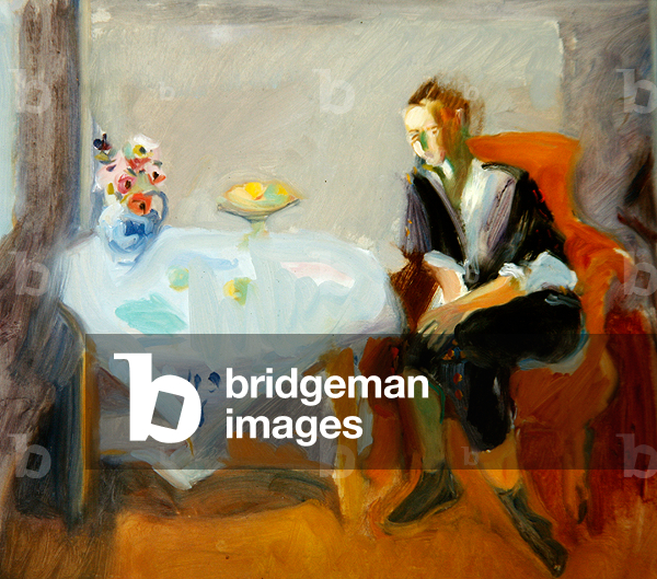 Immagine di Dipinto "Visitatore allo Studio (olio a bordo)", 20th Secolo di Rose Hilton