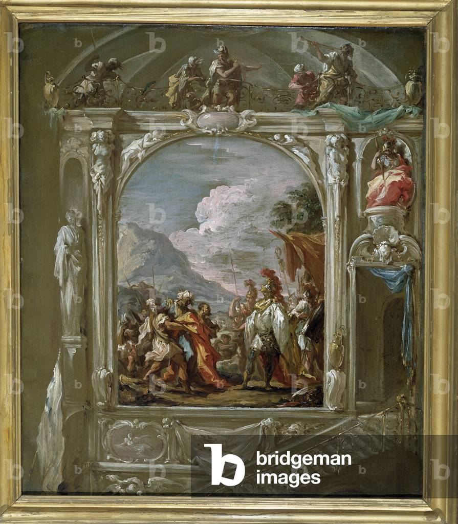 The body of Darius III was brought to Alexander the Great in 330 BC. Painting by Giovanni Antonio Pellegrini (Gianantonio Pellegrini) (1675-1731) Pinacoteca Civica of Ravenna