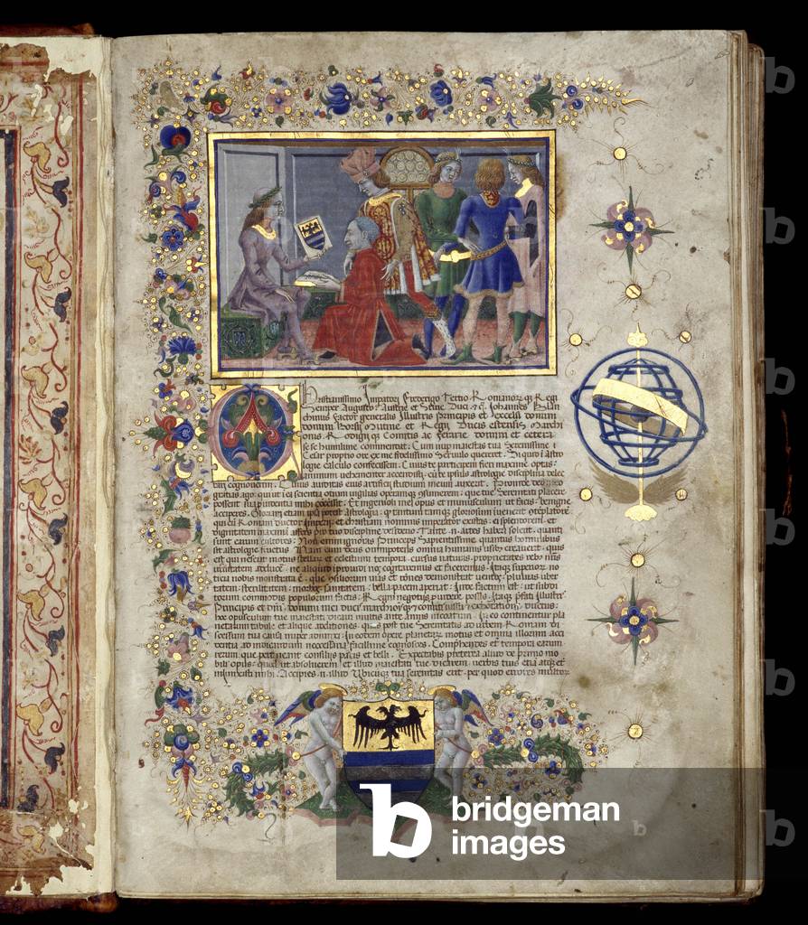 Xenophon's Cyropedia (Senofonte). Copy dedicated to Ercole d'Este (Hercules II d'Este). Dedicate scene. Latin translation by Matteo Maria Boiardo (1440-1494). Biblioteca Estense. Modene.