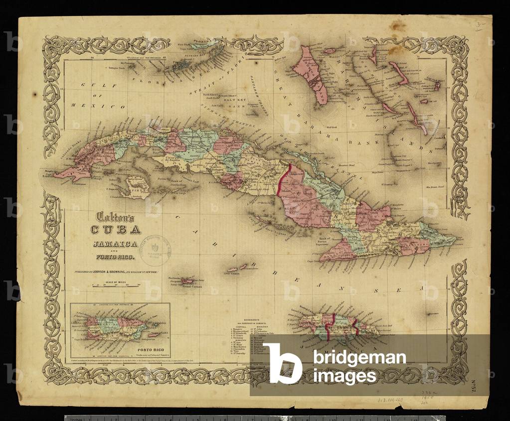 Geography: map of the Greater Antilles (Cuba, Jamaica, Puerto Rico and the Bahamas) from an Atlas, 1855, Bibliotheque Jose Marti, Havana, Cuba