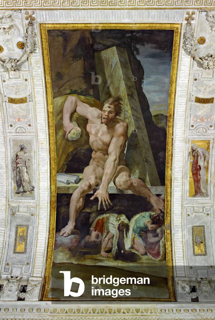 History of Ulysses: “” The Polypheme Cyclops in his cave””” Fresco by Pellegrino Tibaldi (or Tibaldo) dit il Pellegrini (1530-1596), 1549. Palazzo Poggi Bologna