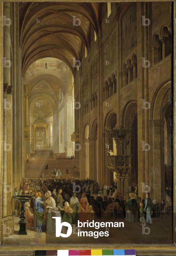Duomo of Parma - interior. Painting by Luigi Marchesi (1825-1862). Galleria Nazionale, Parma.