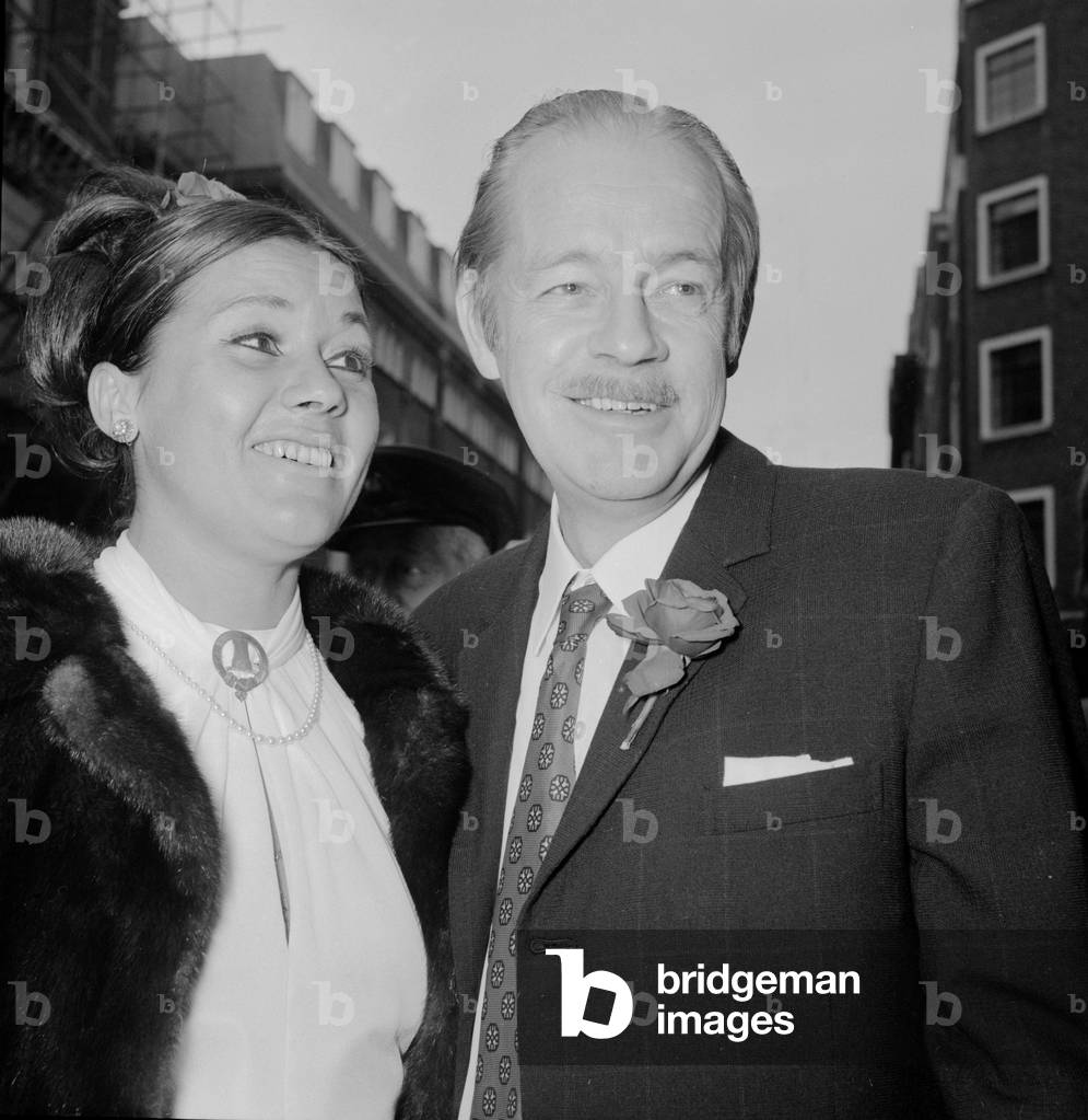 Scottish thriller writer Alistair MacLean after his wedding to Mary Marcelle Georgeus, production executive on the film of his latest novel Bear island
