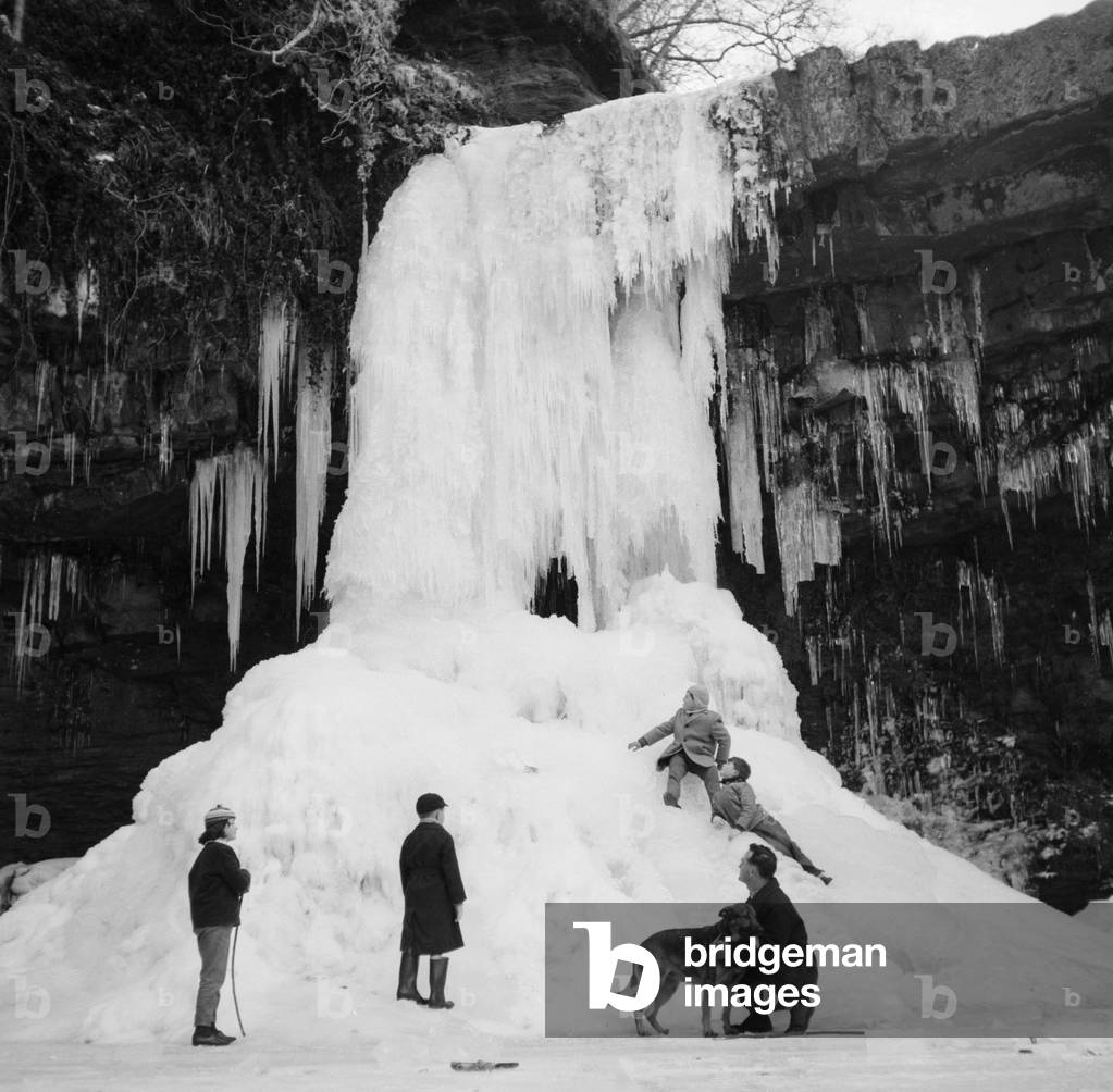 Pictures of the Lady Falls, Afon Pyrddin, Wales, frozen solid. 13th January 1963 (b/w photo)