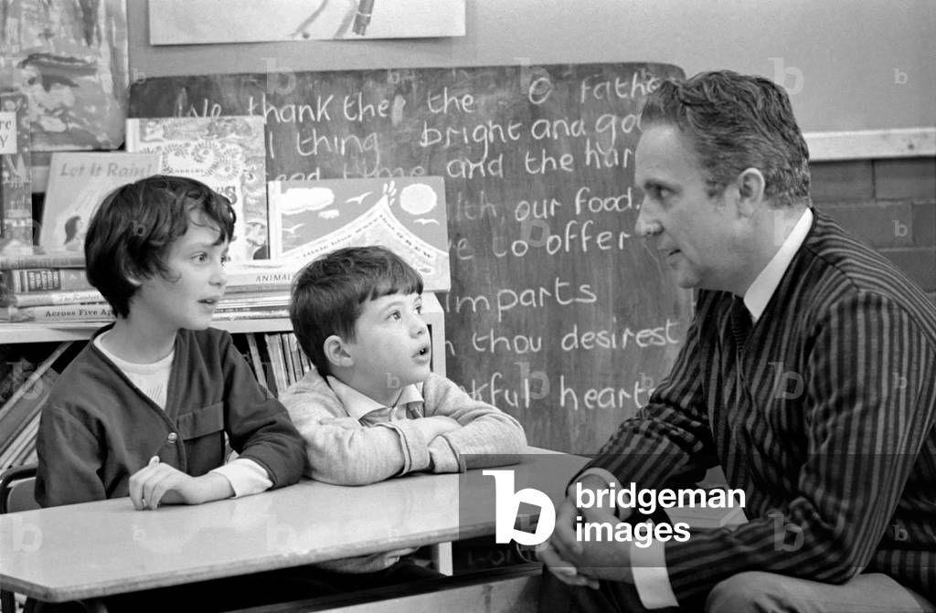 The man who talks to children, Harold Williamson (in the Bernard Braden show) pictured at Craven Park primary school, Castle Wood Road. 
October 1969