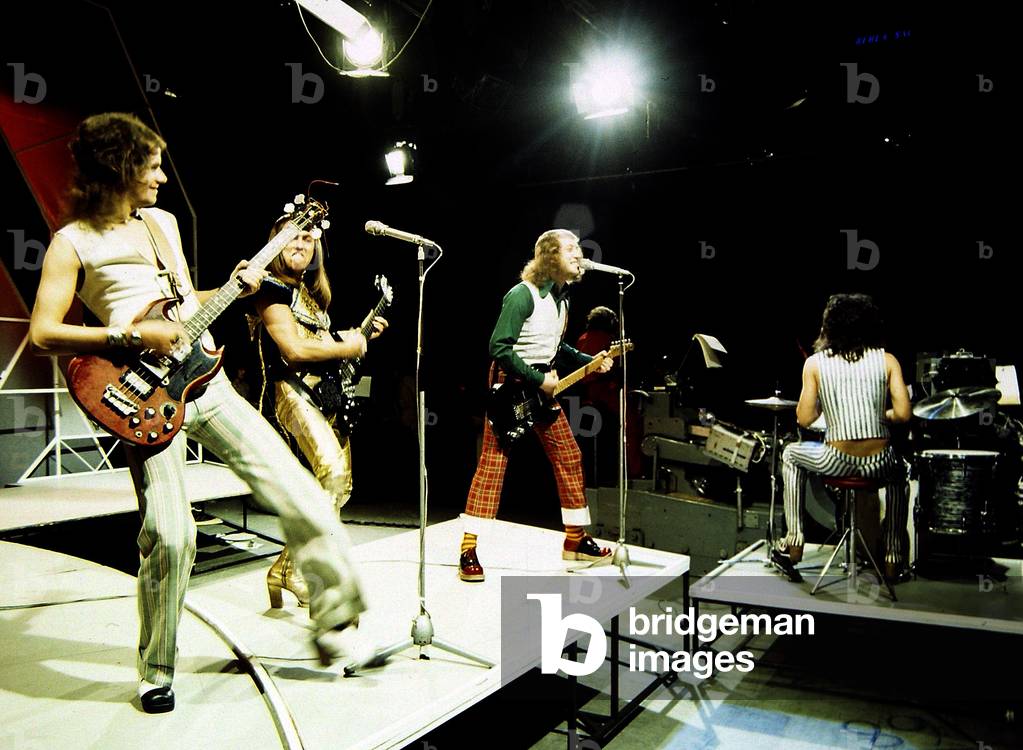 Slade - Pop Group seen here in rehearsals at the White City studios of Top of the Pops 1973 (b/w photo)