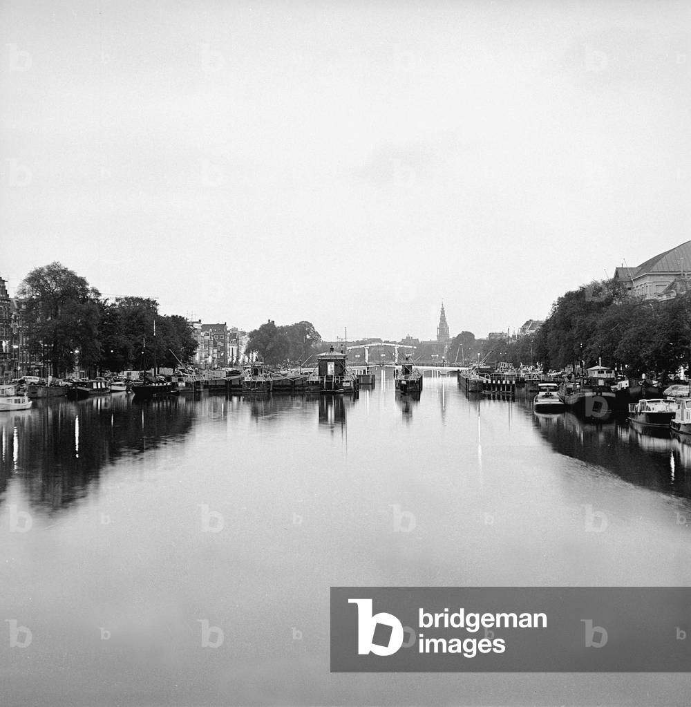 River Amstel in Amsterdam, Holland 1967 (b/w photo)