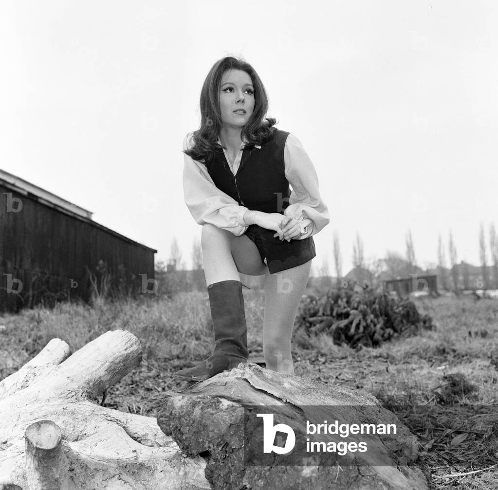 Diana Rigg, Actress a.k.a. Emma Peel, dressed as Robin Hood for an episode of The Avengers ABC TV Series, titled 'A Sense of History', Photo-call on set, 15th February 1966.